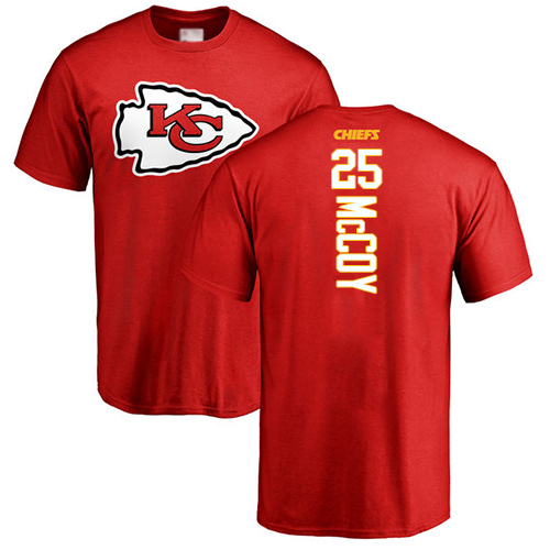 Men Kansas City Chiefs #25 McCoy LeSean Red Backer T-Shirt